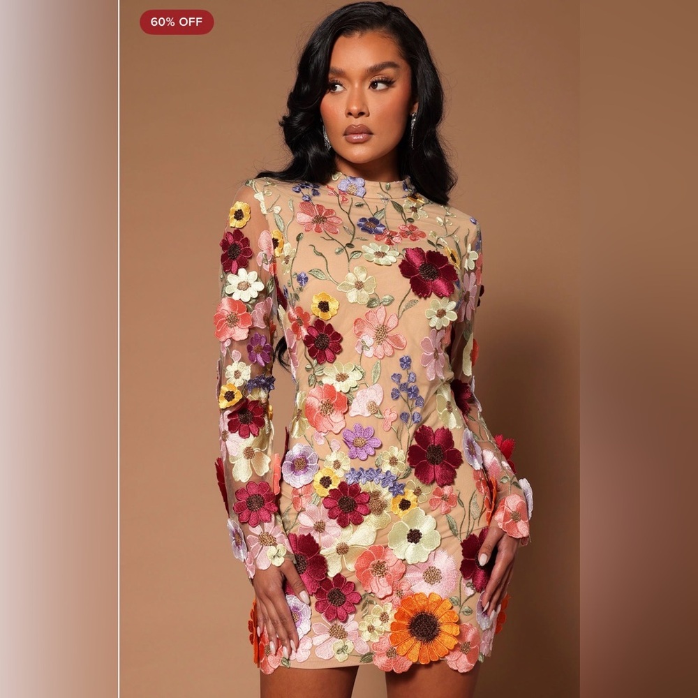 Fashion Nova Multicolor Floral Long Sleeve Dress